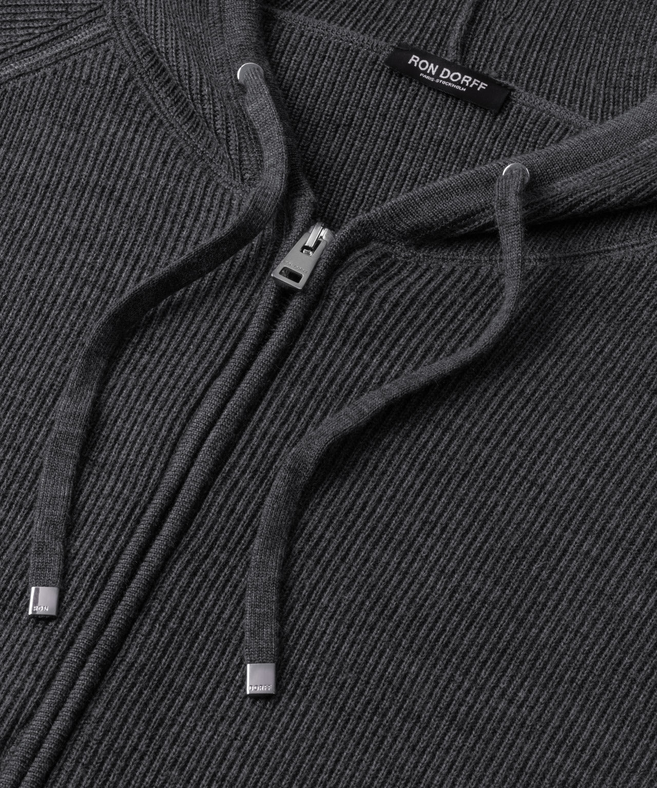 Ribbed Wool Zipped Hoodie Sweater: Cosmo Grey