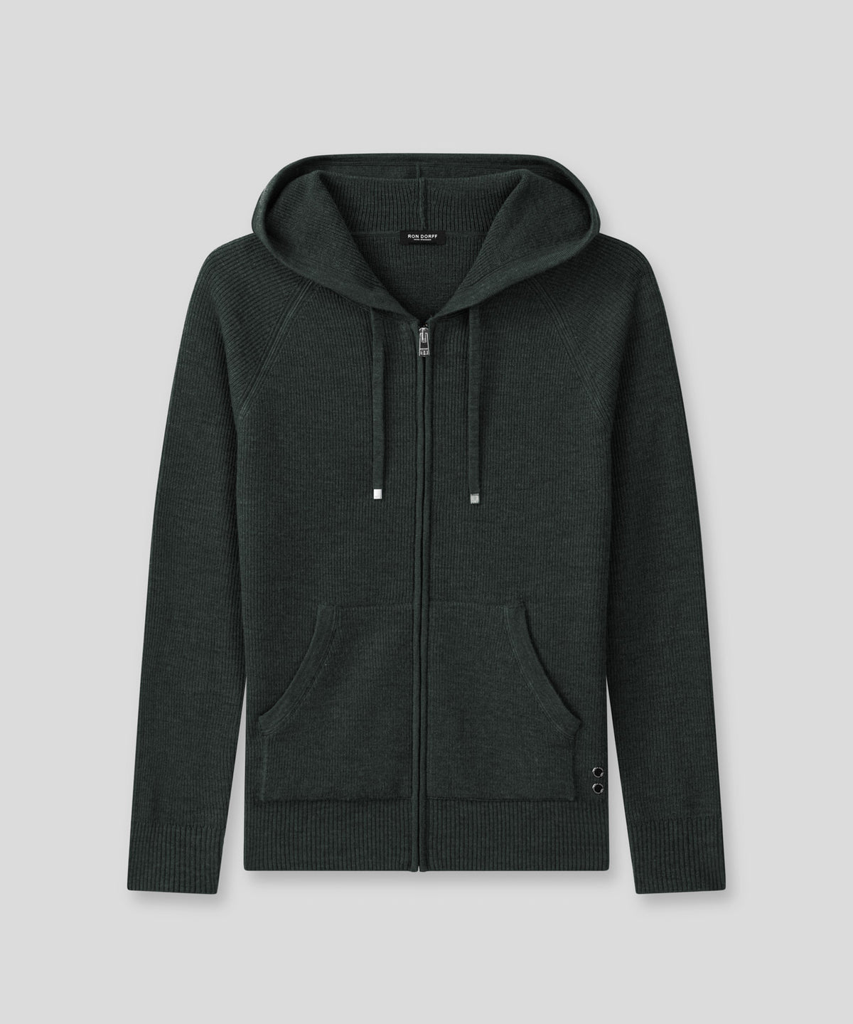 Ribbed Wool Zipped Hoodie Sweater: Dark Khaki