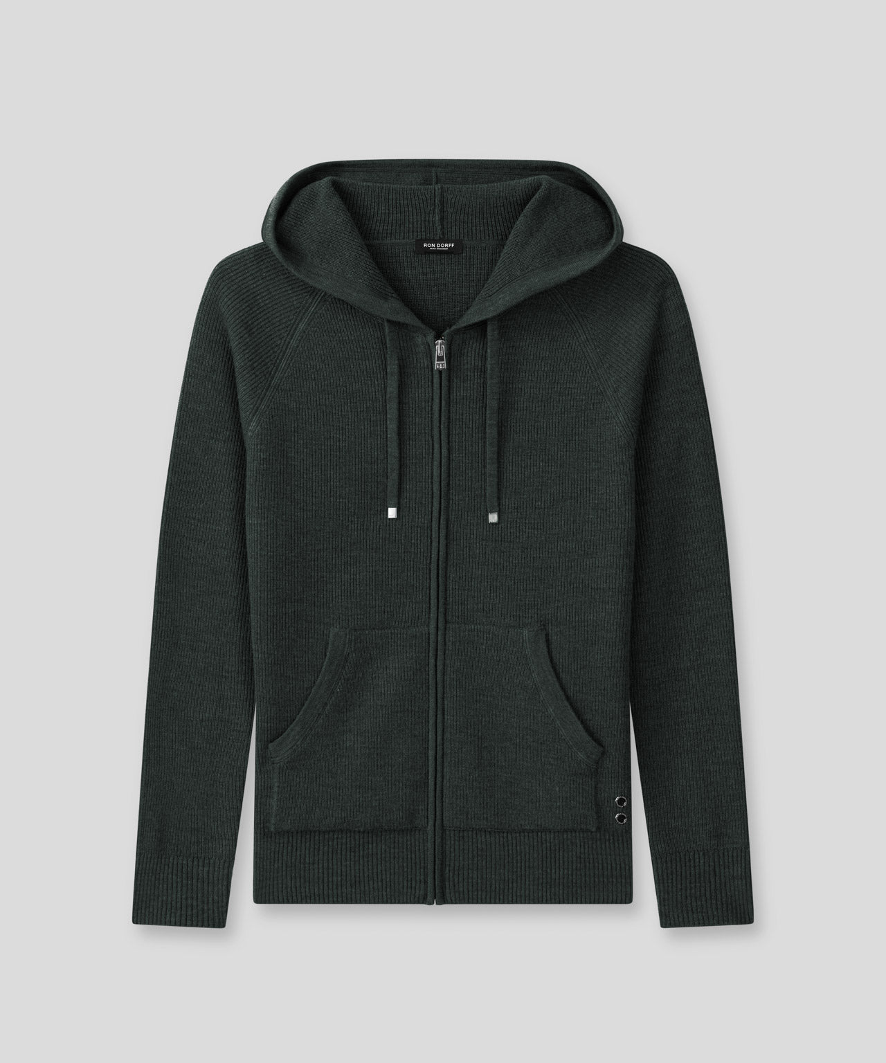 Ribbed Wool Zipped Hoodie Sweater: Dark Khaki