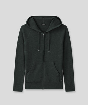 Ribbed Wool Zipped Hoodie Sweater: Dark Khaki
