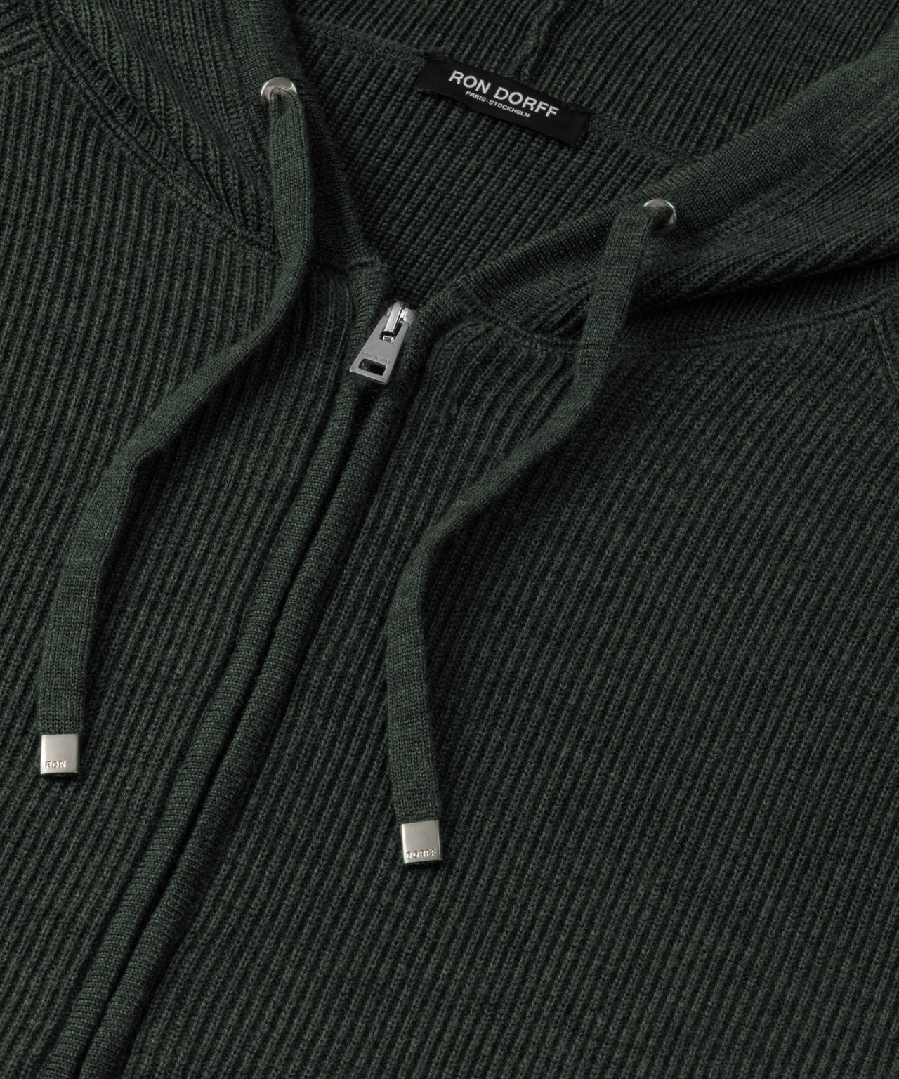 Ribbed Wool Zipped Hoodie Sweater: Dark Khaki