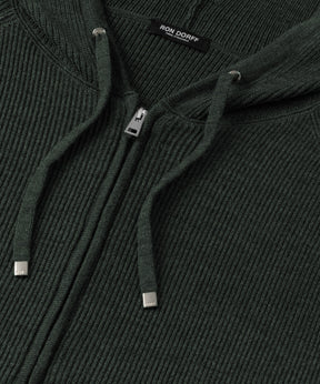 Ribbed Wool Zipped Hoodie Sweater: Dark Khaki