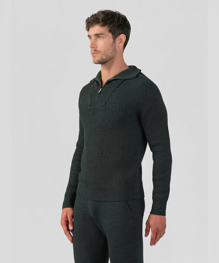 Ribbed Wool Half Zip Sweater: Dark Khaki