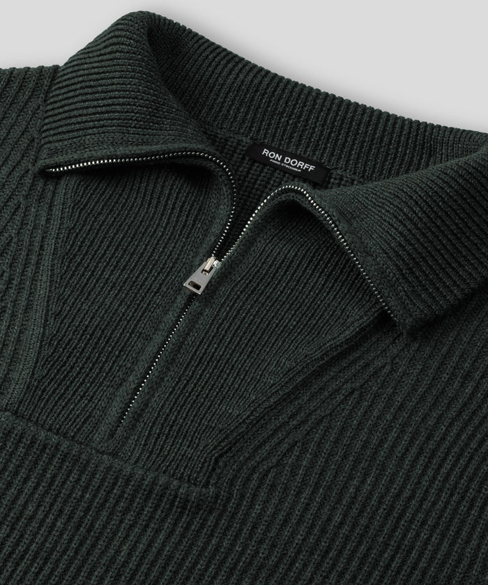 Ribbed Wool Half Zip Sweater: Dark Khaki