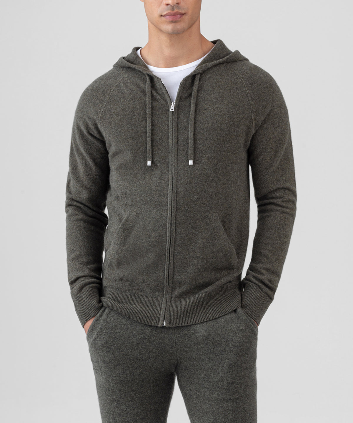 Cashmere Zipped Hoodie: Forest Green