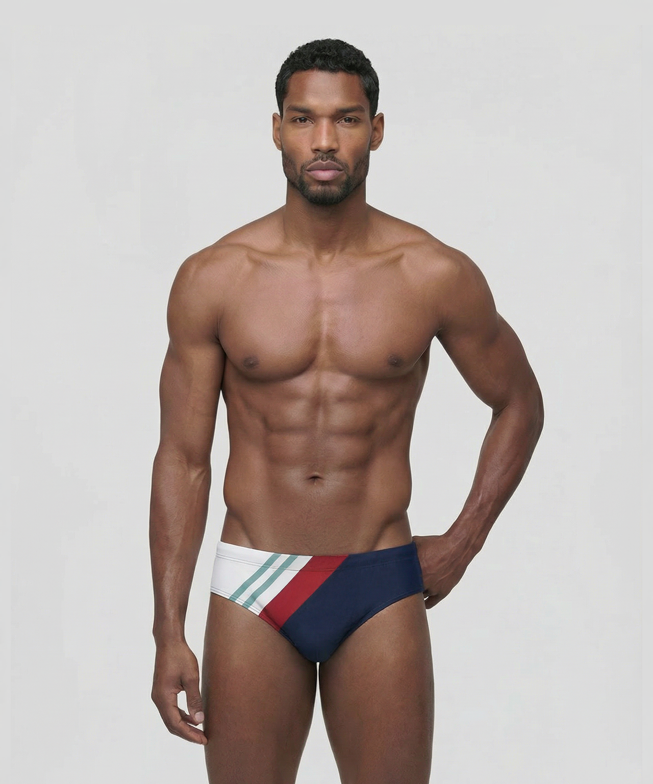 Swim Briefs w. Diagonal Irregular Stripes: Navy