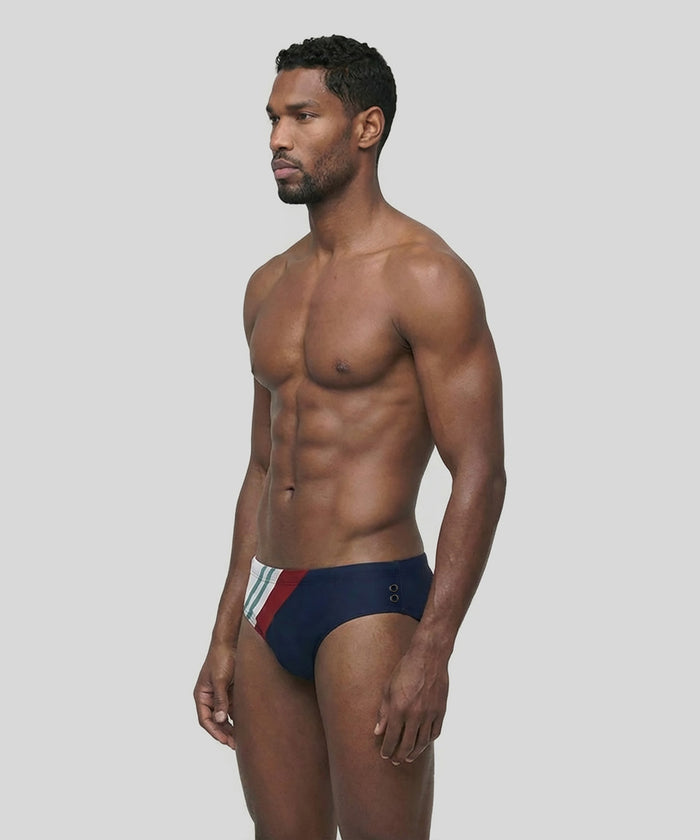 Swim Briefs w. Diagonal Irregular Stripes: Navy