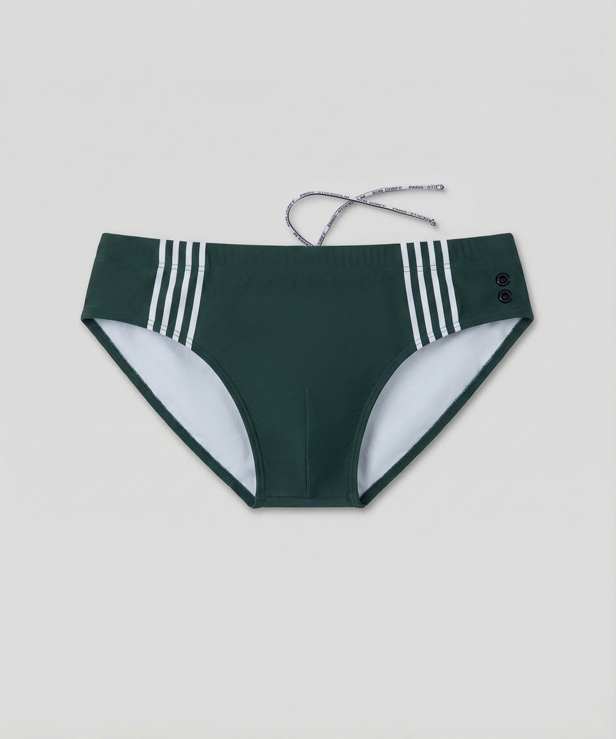 Swim Briefs w. Placed Vertical Thin Stripes: Court Green