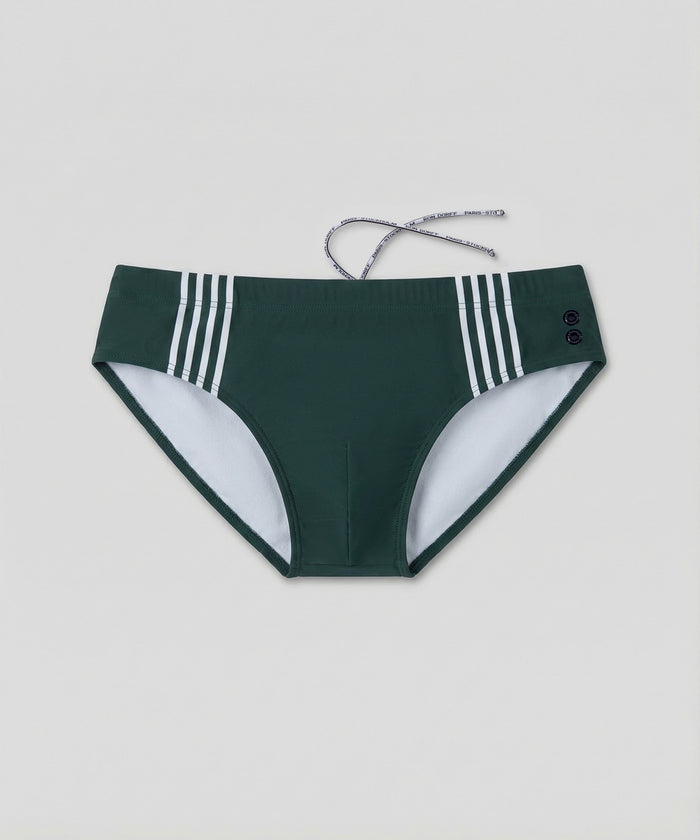 Swim Briefs w. Placed Vertical Thin Stripes: Court Green