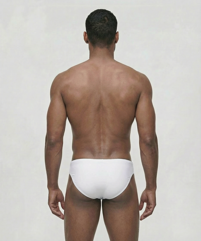 Swim Briefs w. Placed Vertical Thin Stripes: White