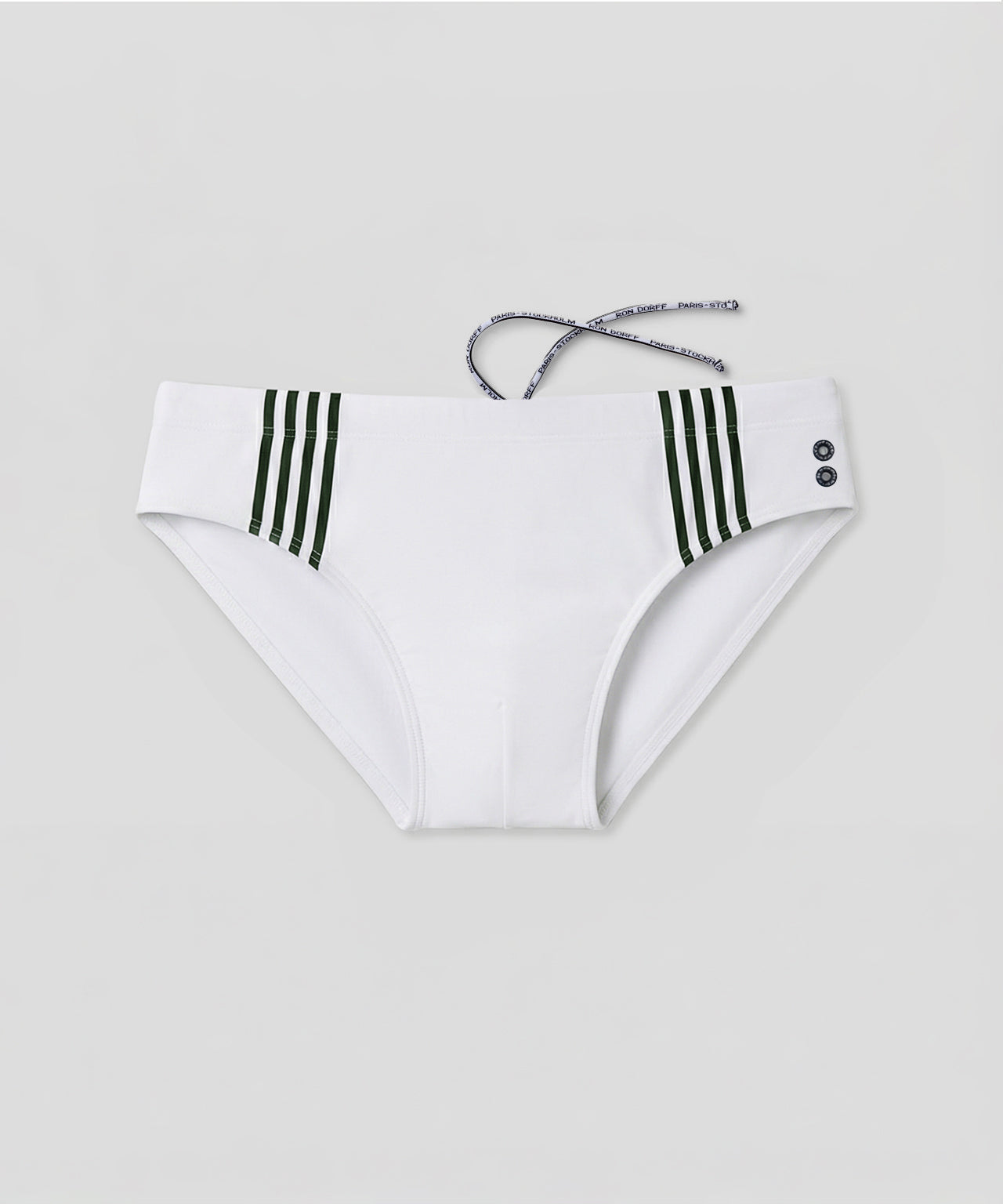 Swim Briefs w. Placed Vertical Thin Stripes: White