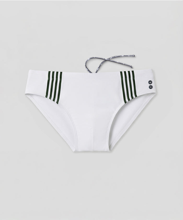 Swim Briefs w. Placed Vertical Thin Stripes: White