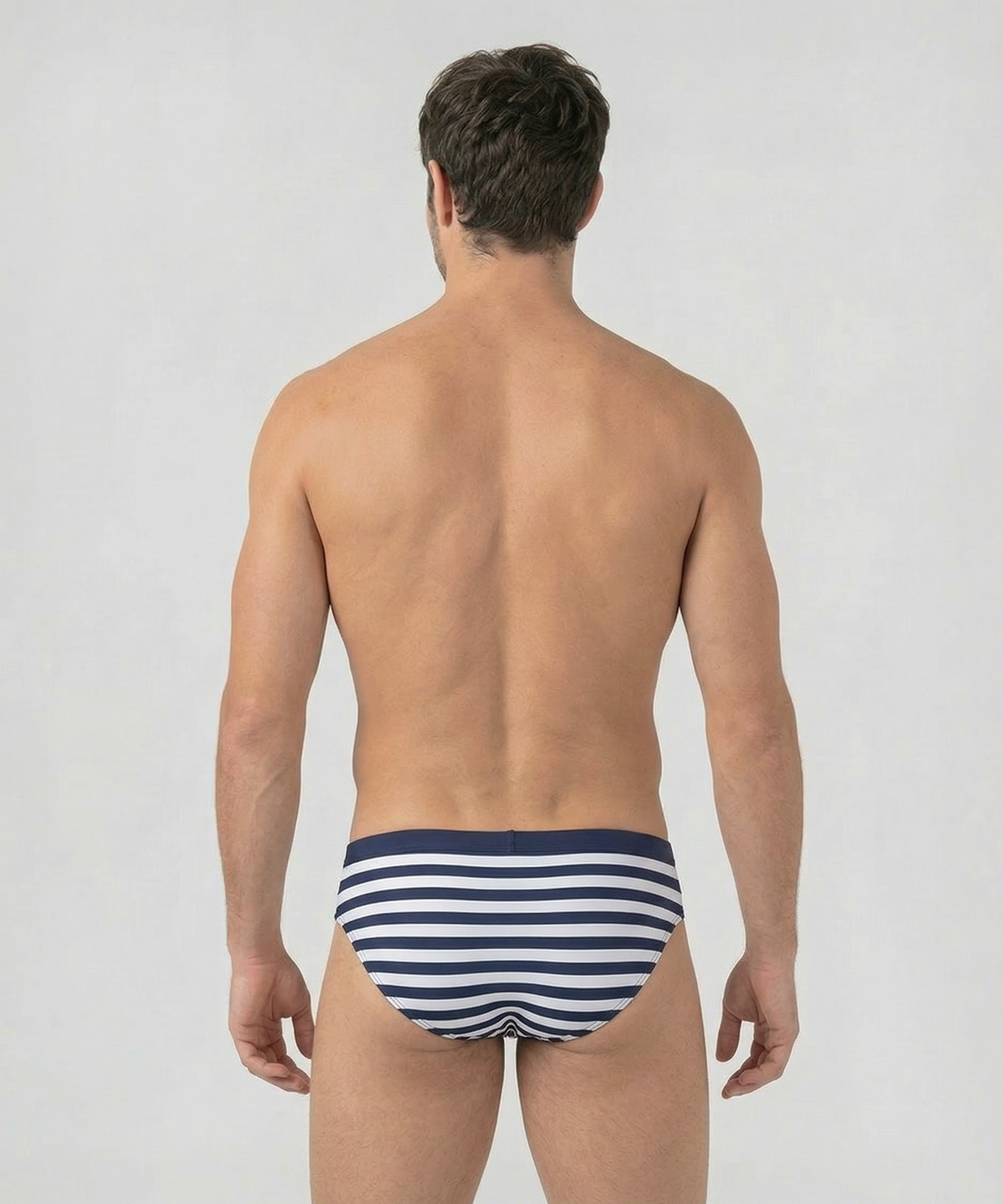 Swim Briefs Horizontal Stripes w. Waistband: Navy/White