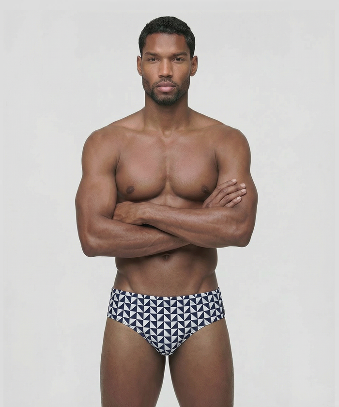 Swim Briefs w. Geometric Pattern: Navy