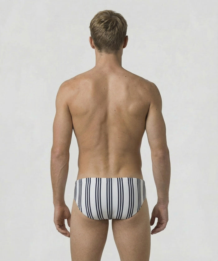 Swim Briefs w. Vertical Thin Stripes: White