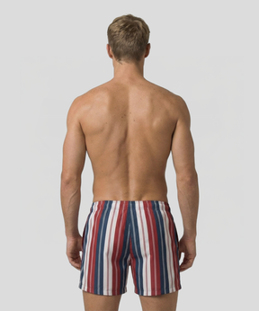 Swim Shorts w. Irregular Stripes: Red