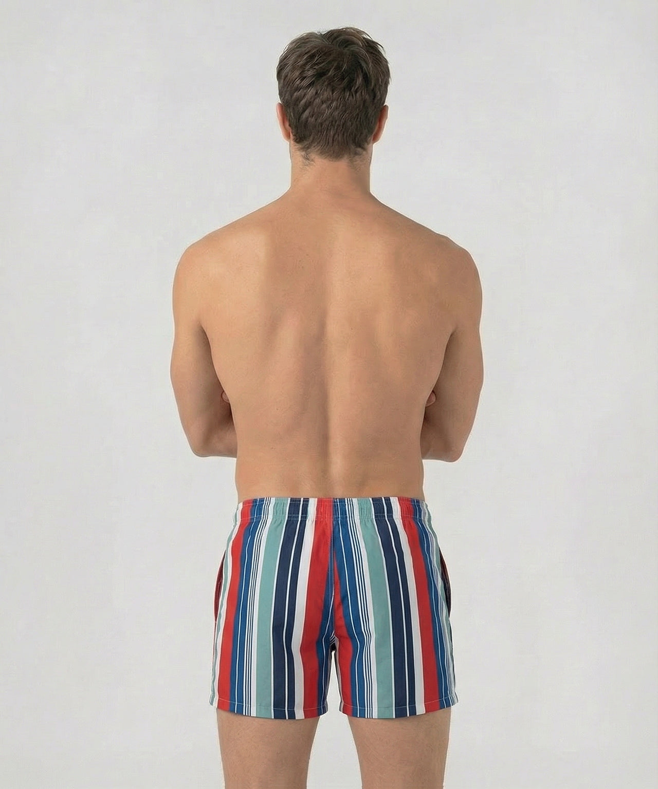 Swim Shorts w. Retro Stripes: Shocking Red