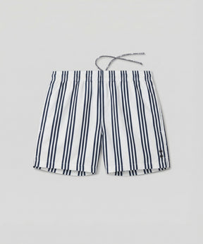 Swim Shorts w. Vertical Thin Stripes: White