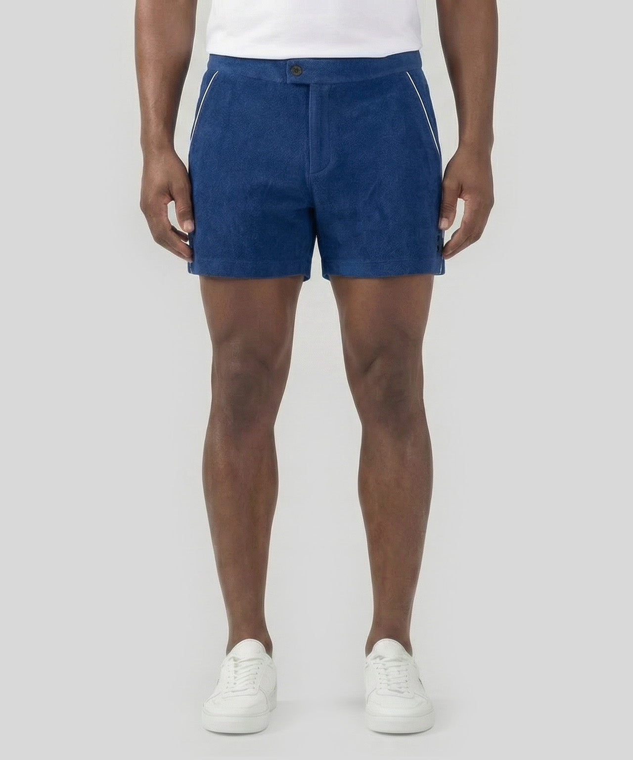 Cotton Terry Tennis Shorts w. Piping: Bleu