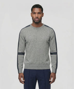 Cotton Cashmere Sweater w. Stripes: Grey Melange