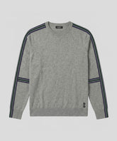Cotton Cashmere Sweater w. Stripes: Grey Melange