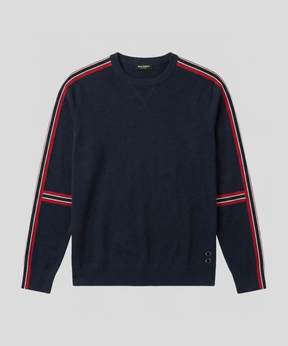 Cotton Cashmere Sweater w. Stripes: Navy