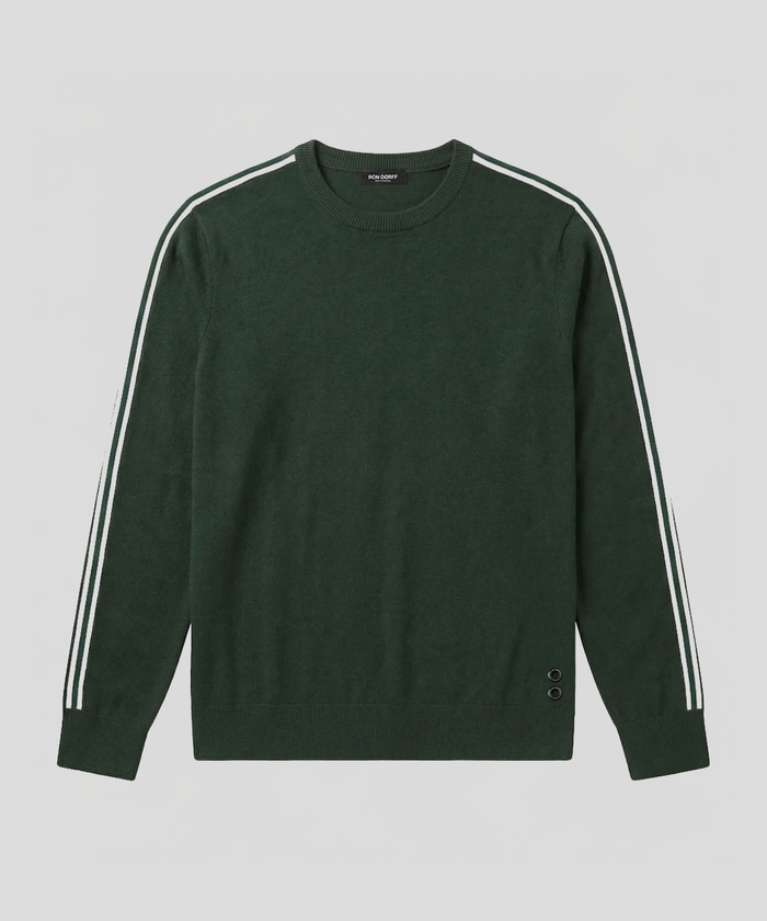 Wool Cotton Sweater w. Lines: Court Green