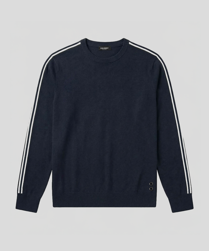 Wool Cotton Sweater w. Lines: Navy