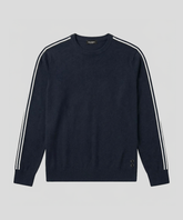 Wool Cotton Sweater w. Lines: Navy