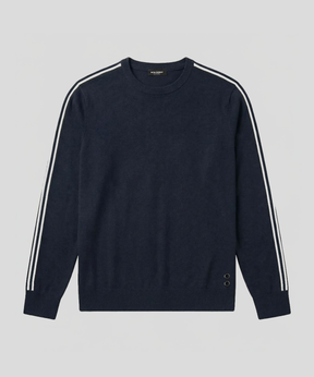 Wool Cotton Sweater w. Lines: Navy