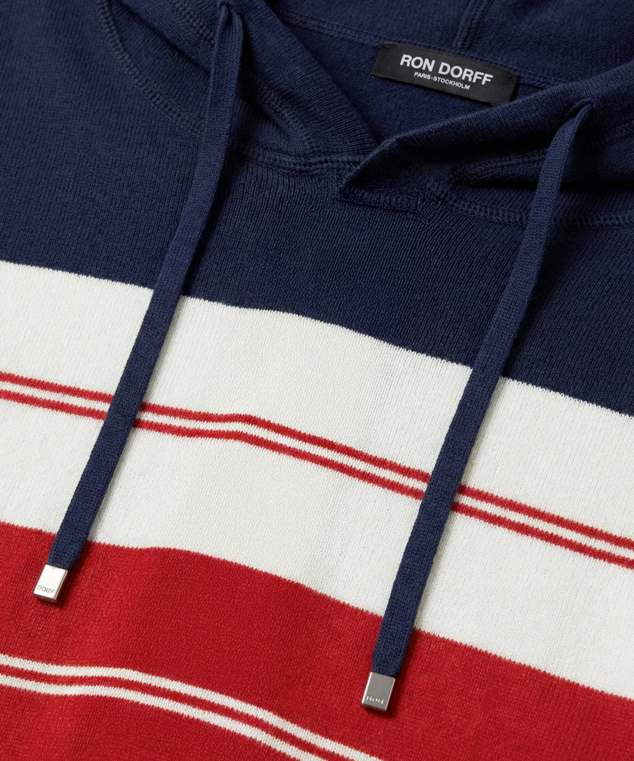 Cotton Hoodie w. Stripes: Navy
