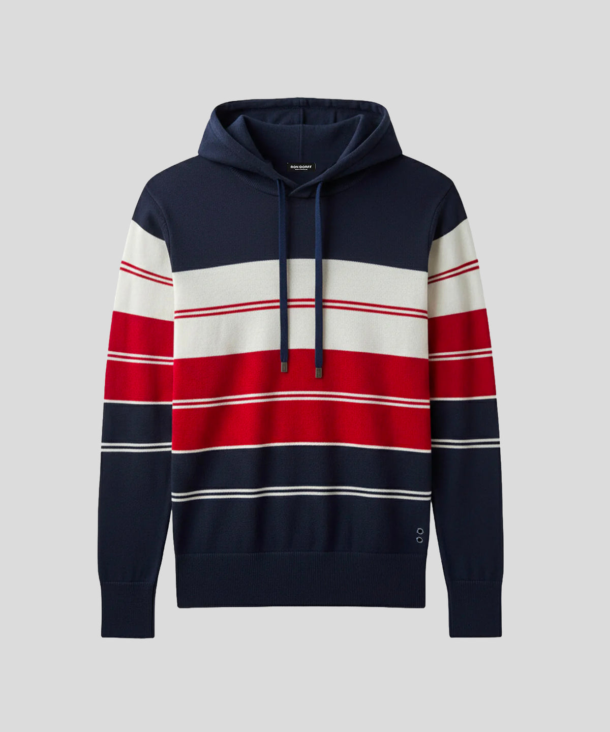 Cotton Hoodie w. Stripes: Navy
