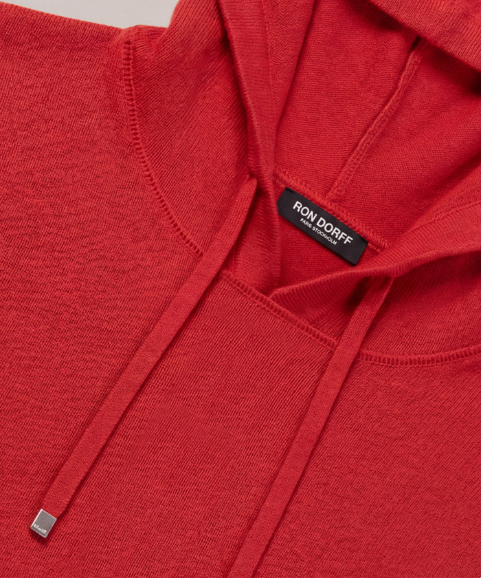 Cotton Hoodie w. Retro Stripes: Shocking Red
