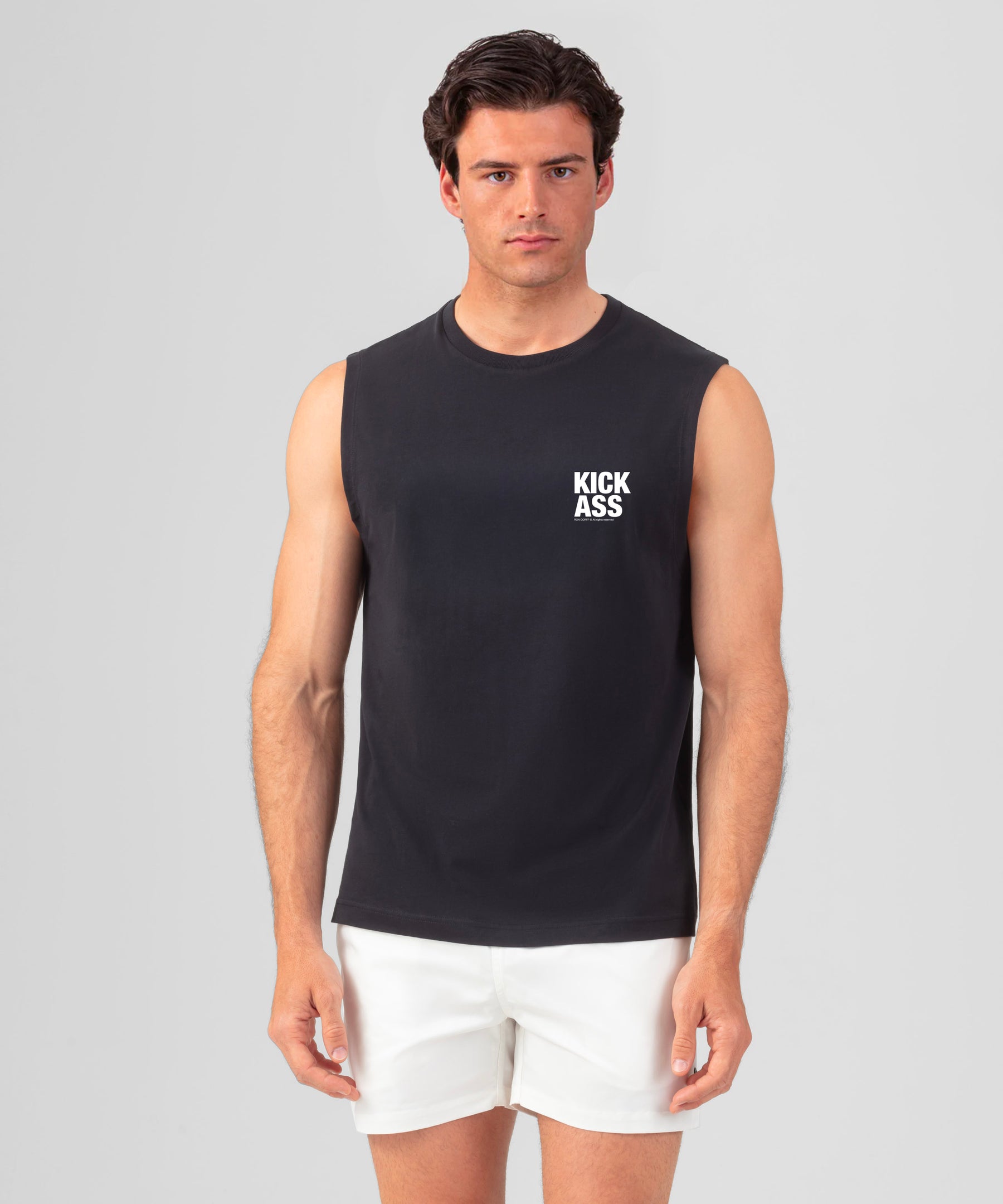 Organic Cotton Sleeveless T-Shirt "KICK ASS": Black