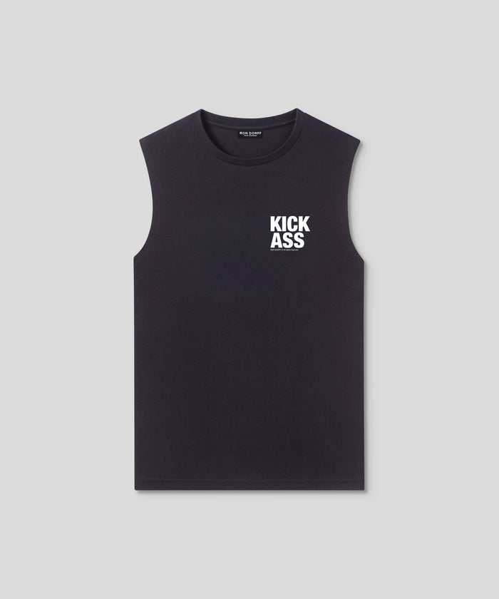 Organic Cotton Sleeveless T-Shirt "KICK ASS": Black