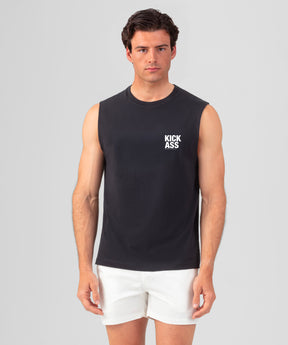 Organic Cotton Sleeveless T-Shirt "KICK ASS": Black
