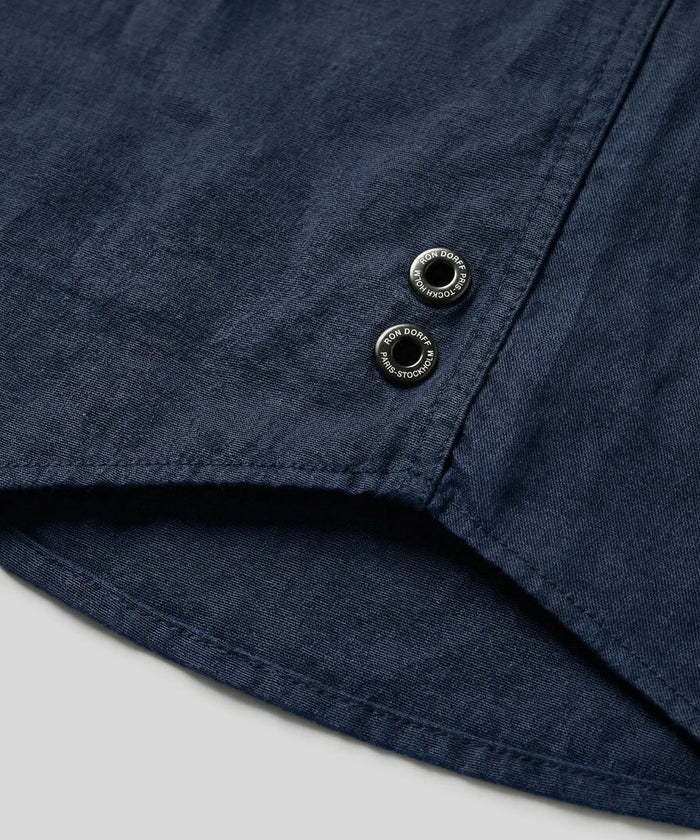 Cotton Linen Long Sleeve Shirt: Navy