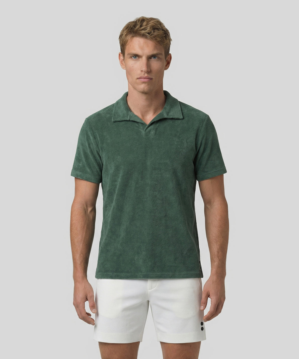 Cotton Terry V Neck Polo: Green Court
