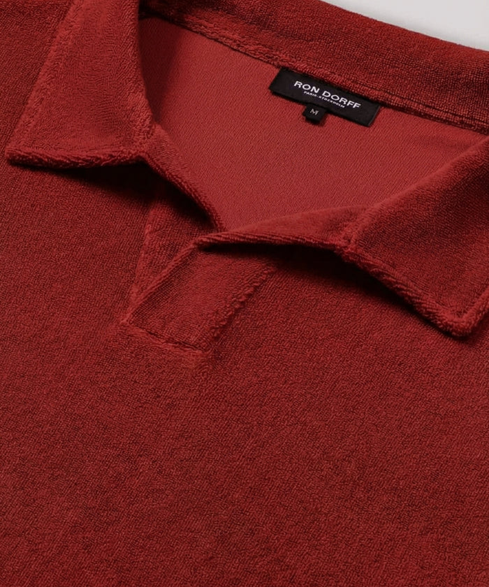Cotton Terry V Neck Polo: Red