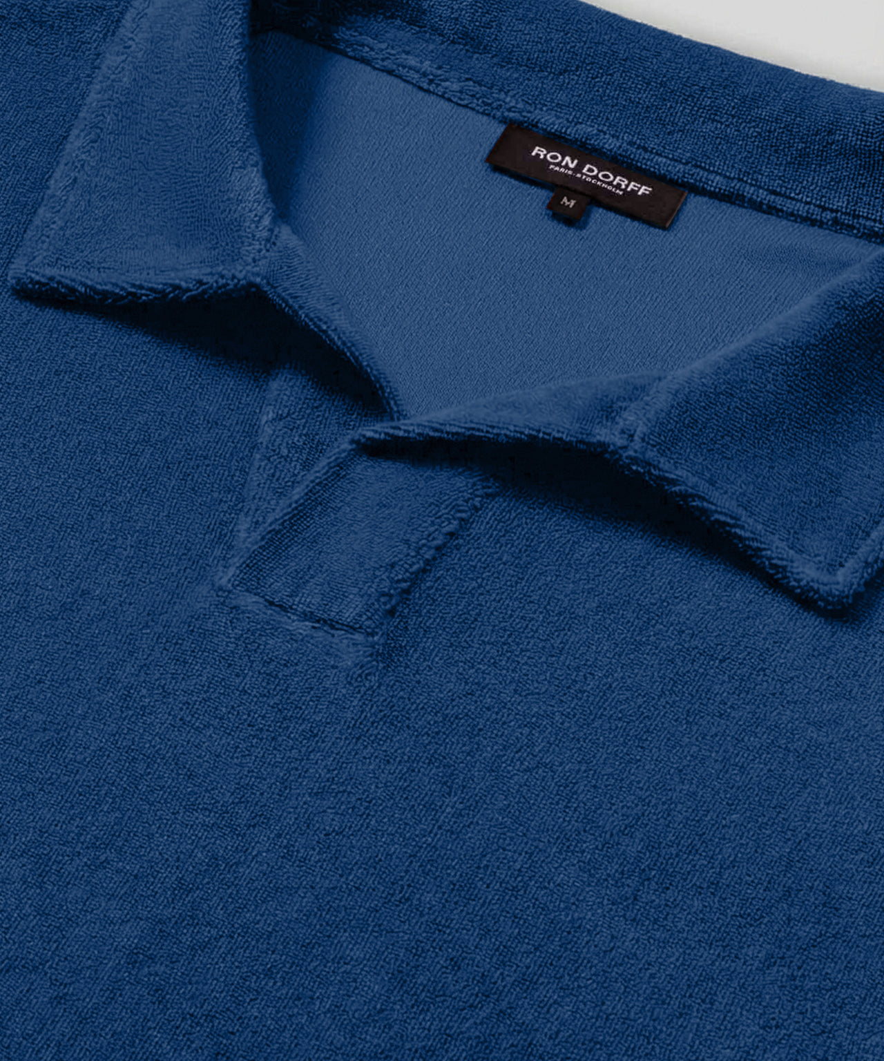 Cotton Terry V Neck Polo Bleu | Ron Dorff