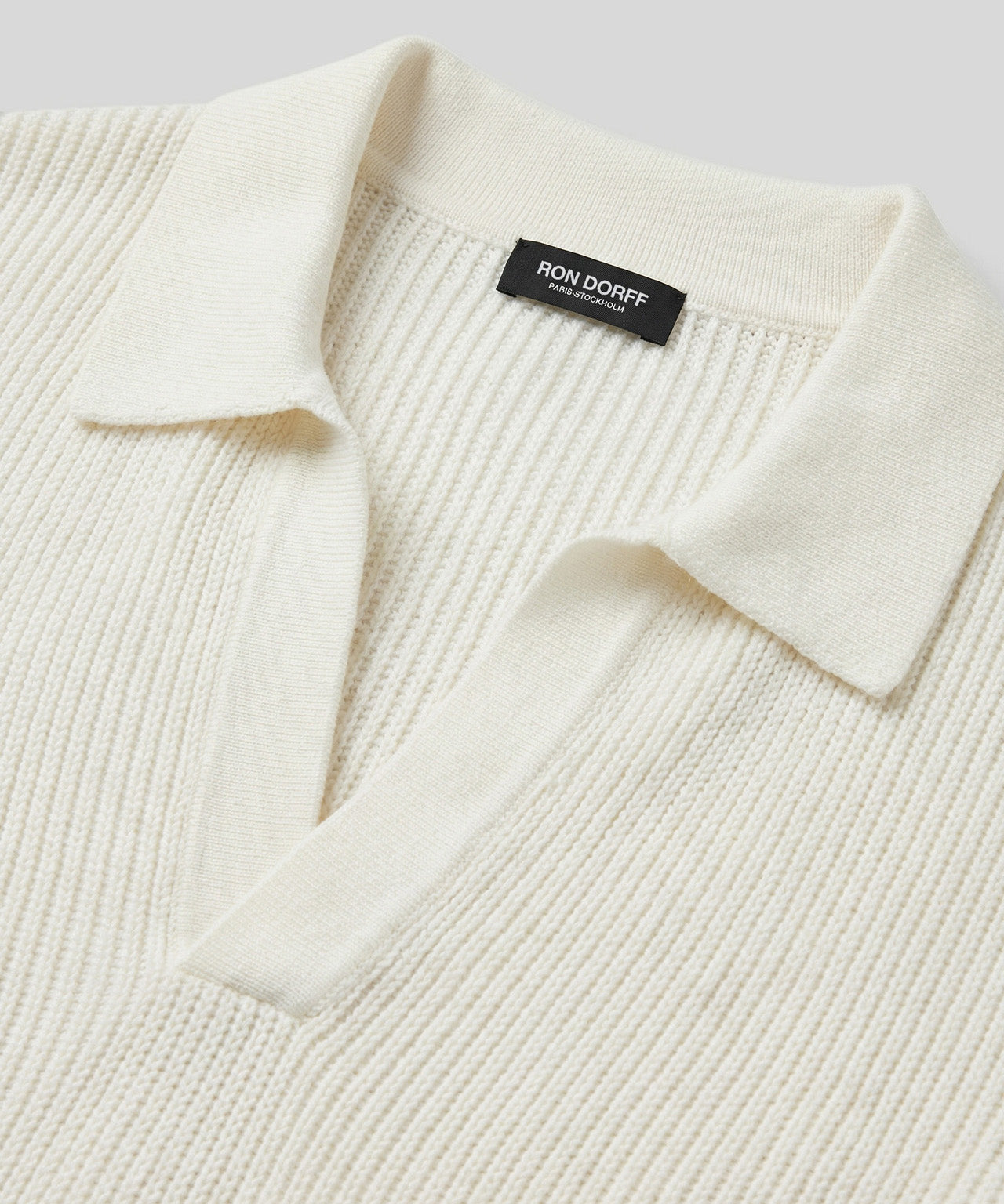 Knitted V Neck Polo Off White | Ron Dorff