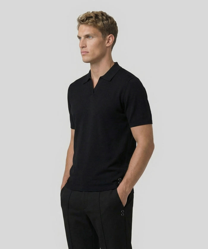 Cotton Linen Polo: Black