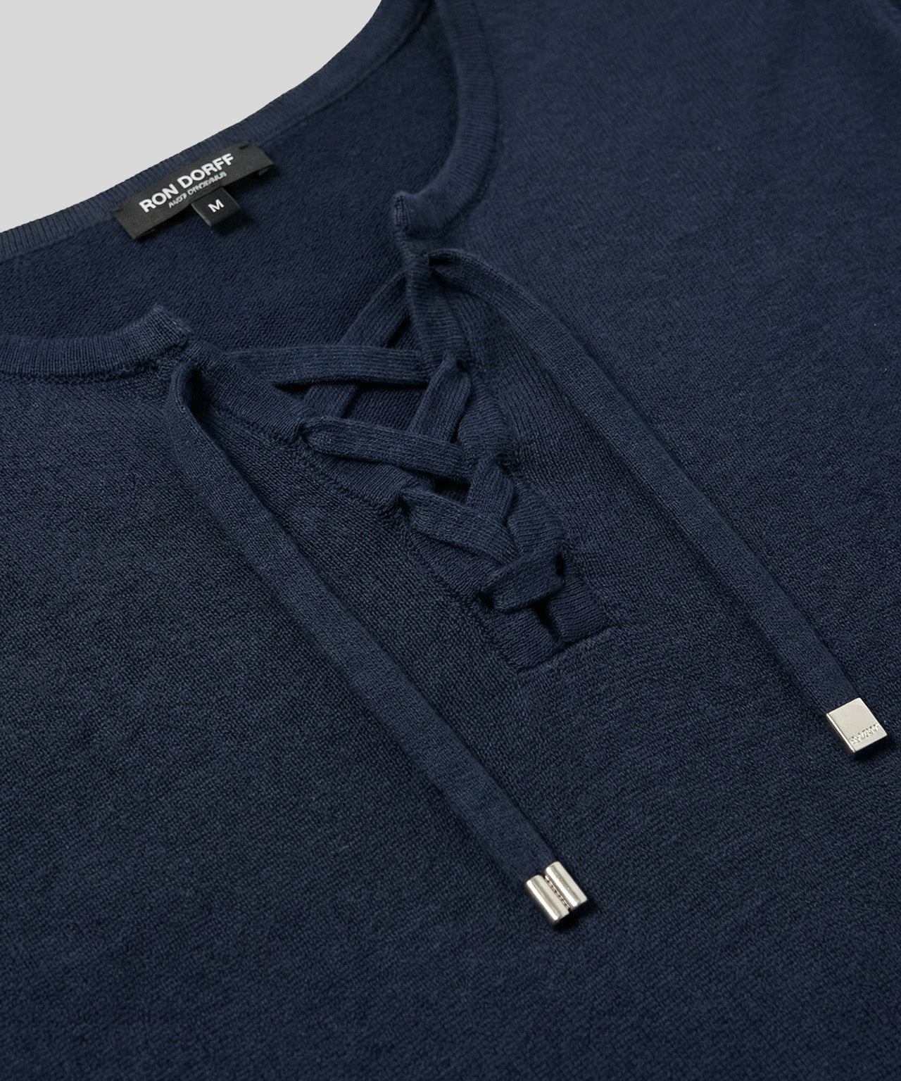 Knitted T-Shirt w. Drawstrings: Navy