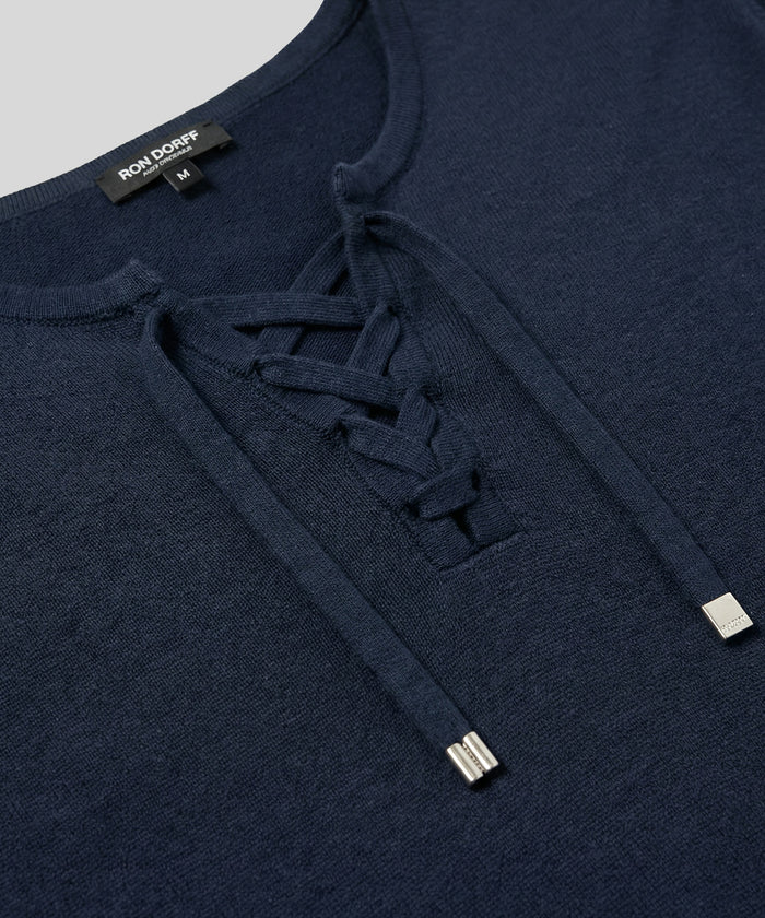 Knitted T-Shirt w. Drawstrings: Navy