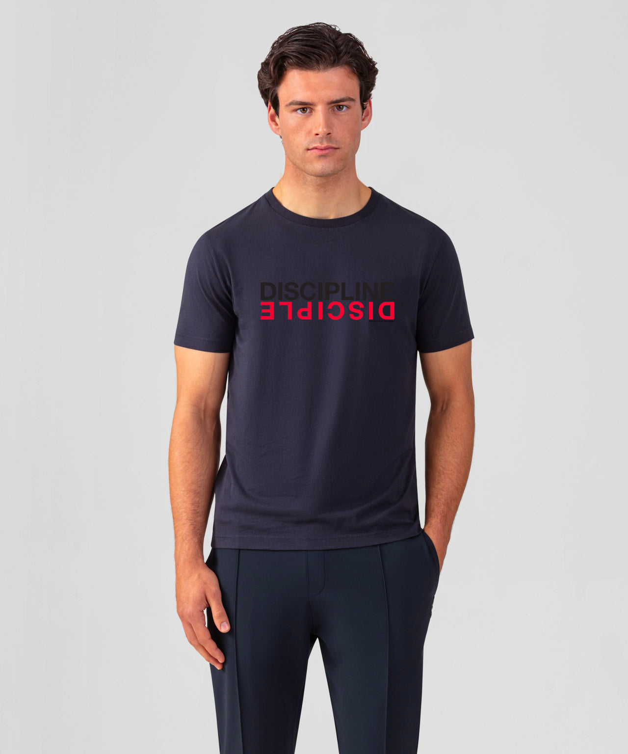 Organic Cotton T-Shirt "DISCIPLINE DISCIPLE": Navy