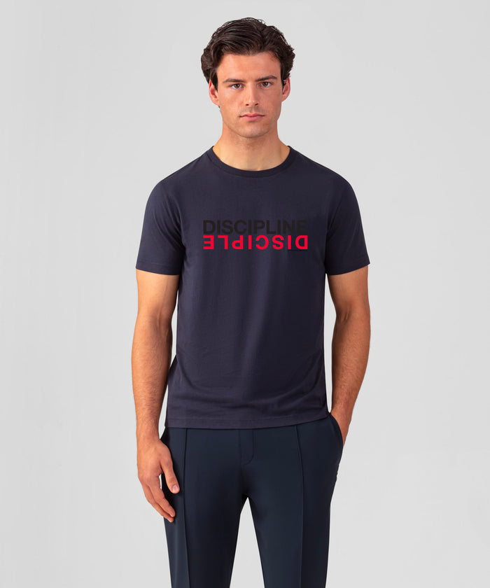 Organic Cotton T-Shirt "DISCIPLINE DISCIPLE": Navy