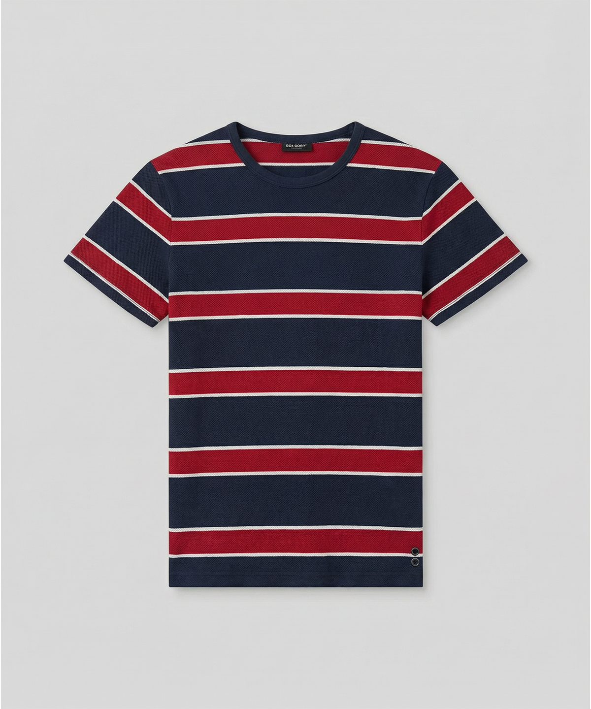 Cotton Piqué T-Shirt Eyelet Edition w. Stripes: Navy