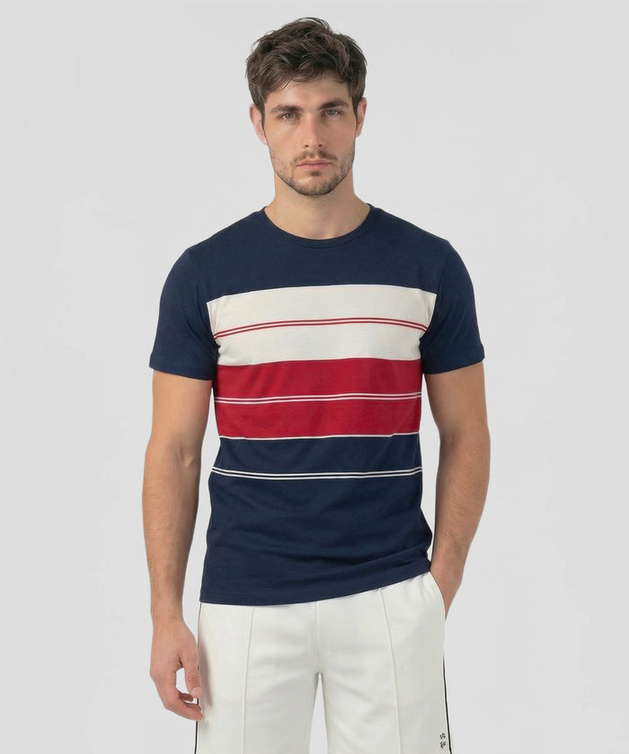 Organic Cotton T-Shirt w. Stripes: Navy