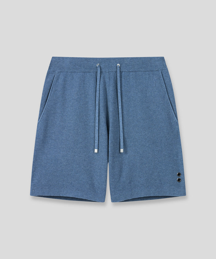 Cotton-Cashmere Piqué Shorts: Blue Melange