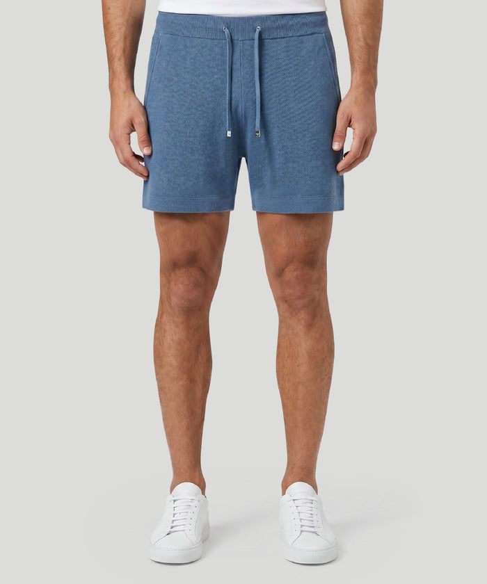 Cotton-Cashmere Piqué Shorts: Blue Melange